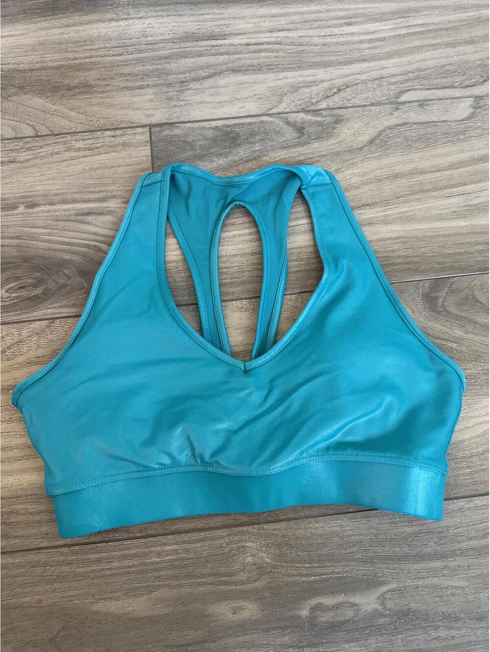 Carbon 38 metallic Sheen turquoise sports bra size small